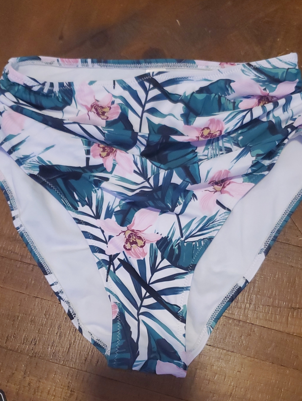 High-Waist Tropical Floral Swim Bottom - Pink & Teal
